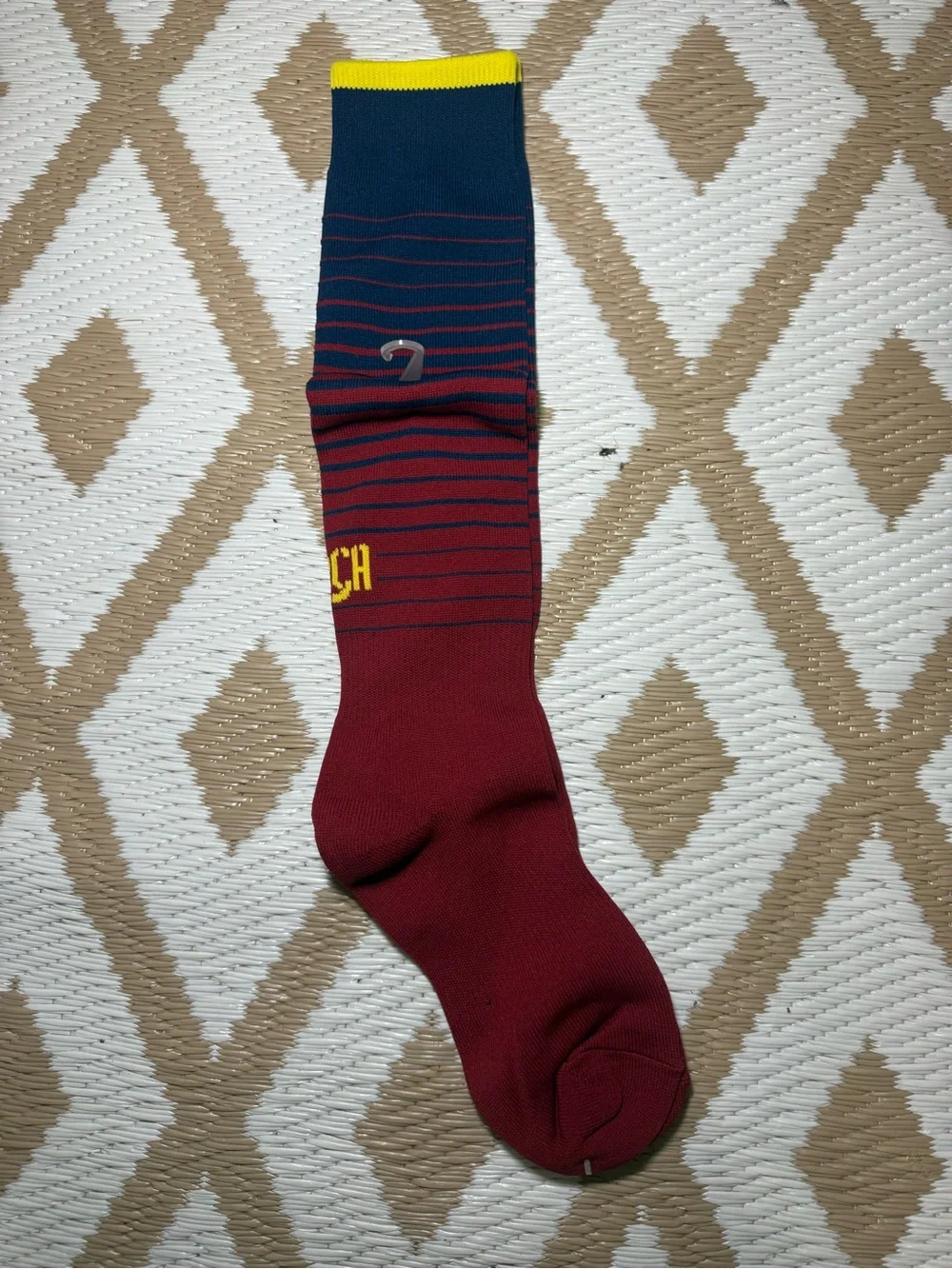 Magic Kick Athletic Socks 1 Pair One Size Red Blue Yellow Striped Nylon